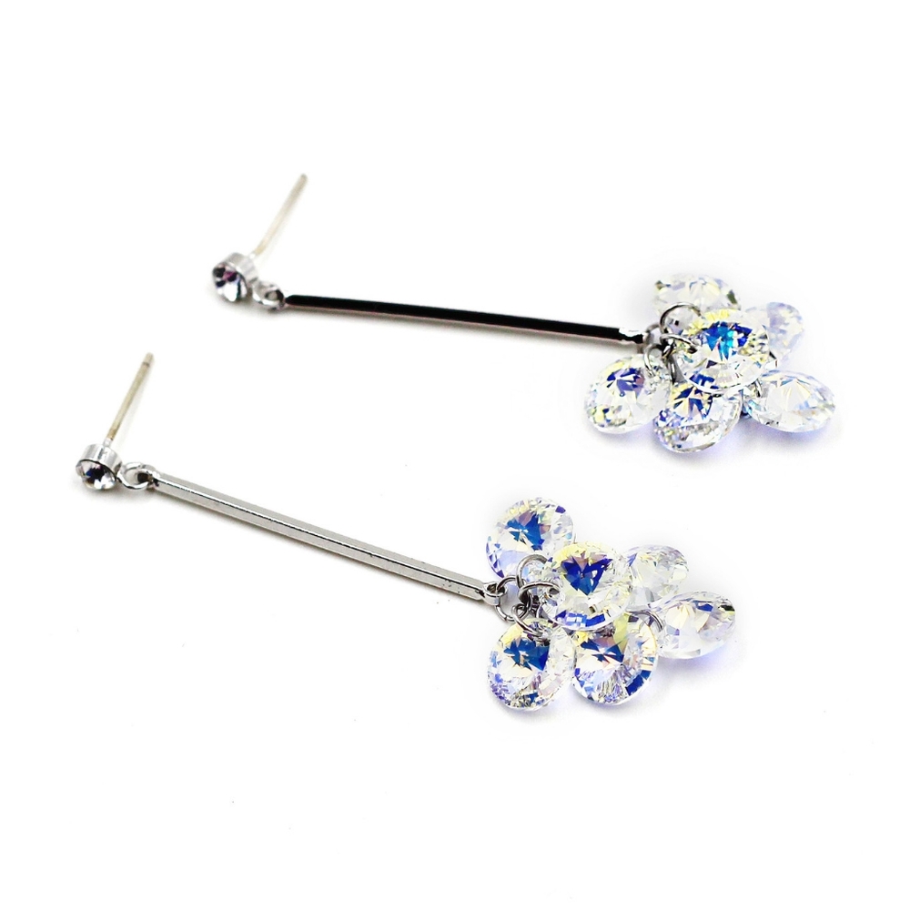 Silver little beautiful shiny crystal earrings